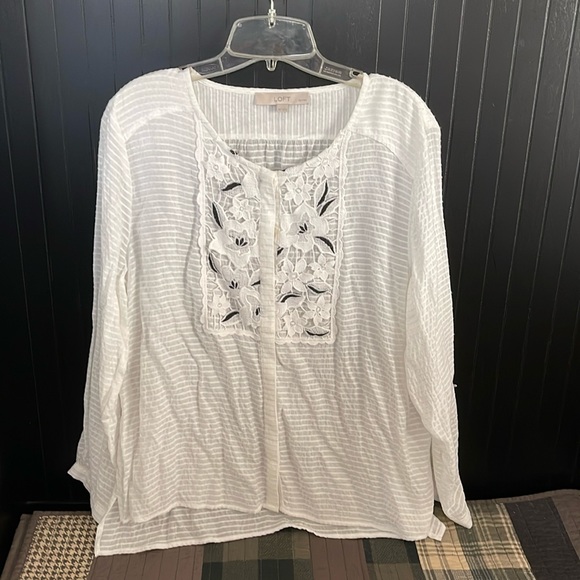 LOFT White Blouse with Lace Detail - Picture 1 of 6